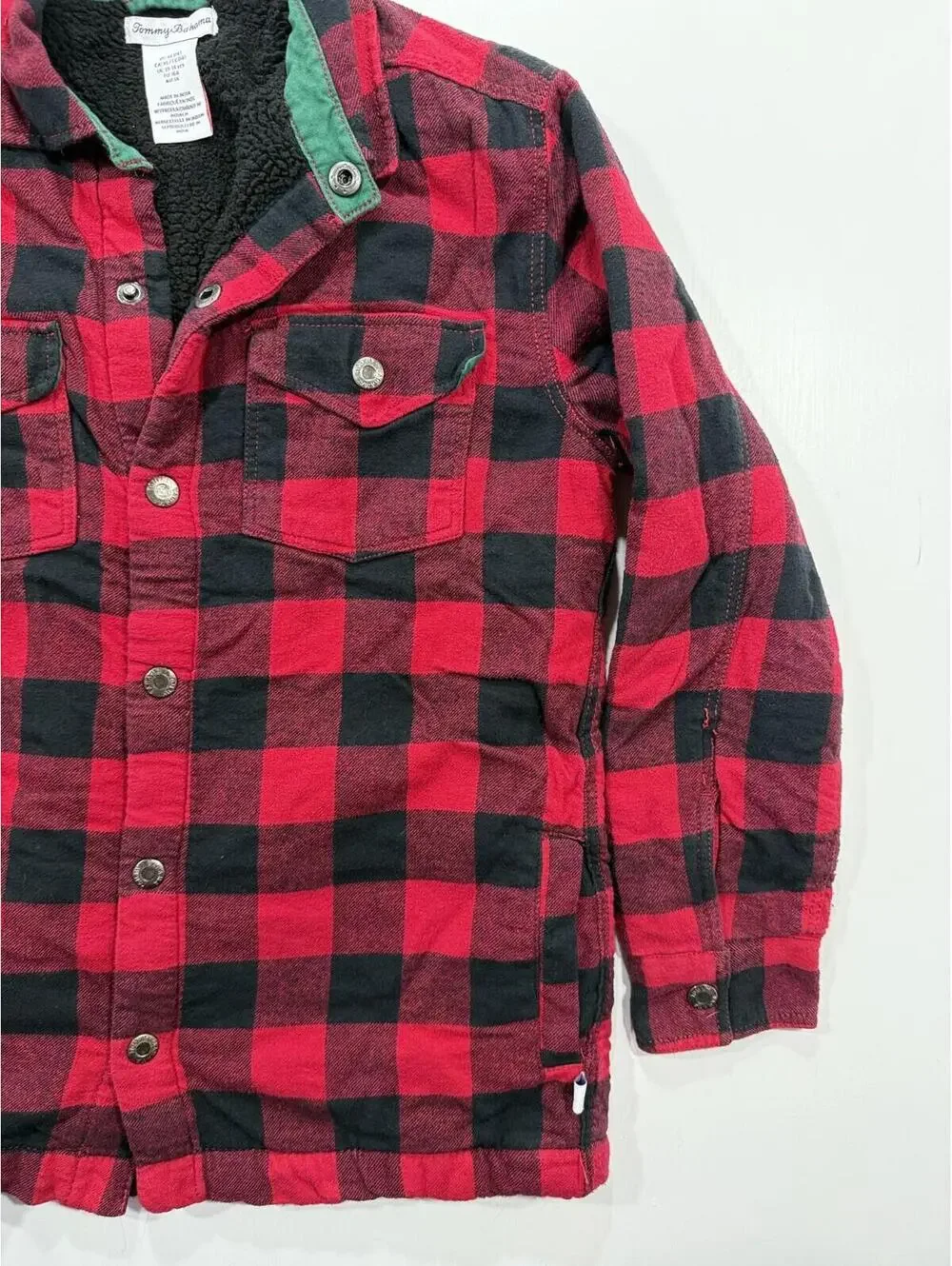 Tommy Bahama Boys XL 14 Red Buffalo Plaid Sherpa Lined Shacket Jacket